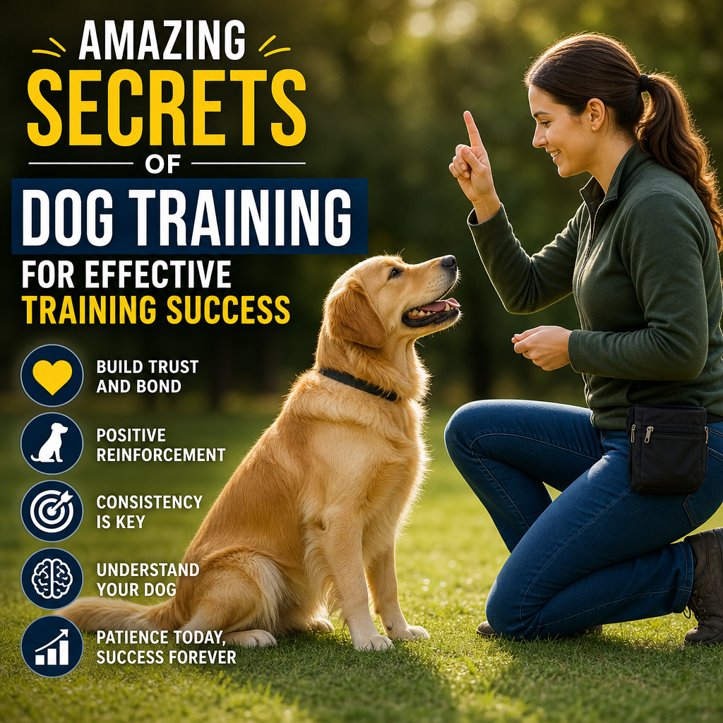 A happy dog sitting attentively next to its trainer, showcasing positive and effective dog training techniques.